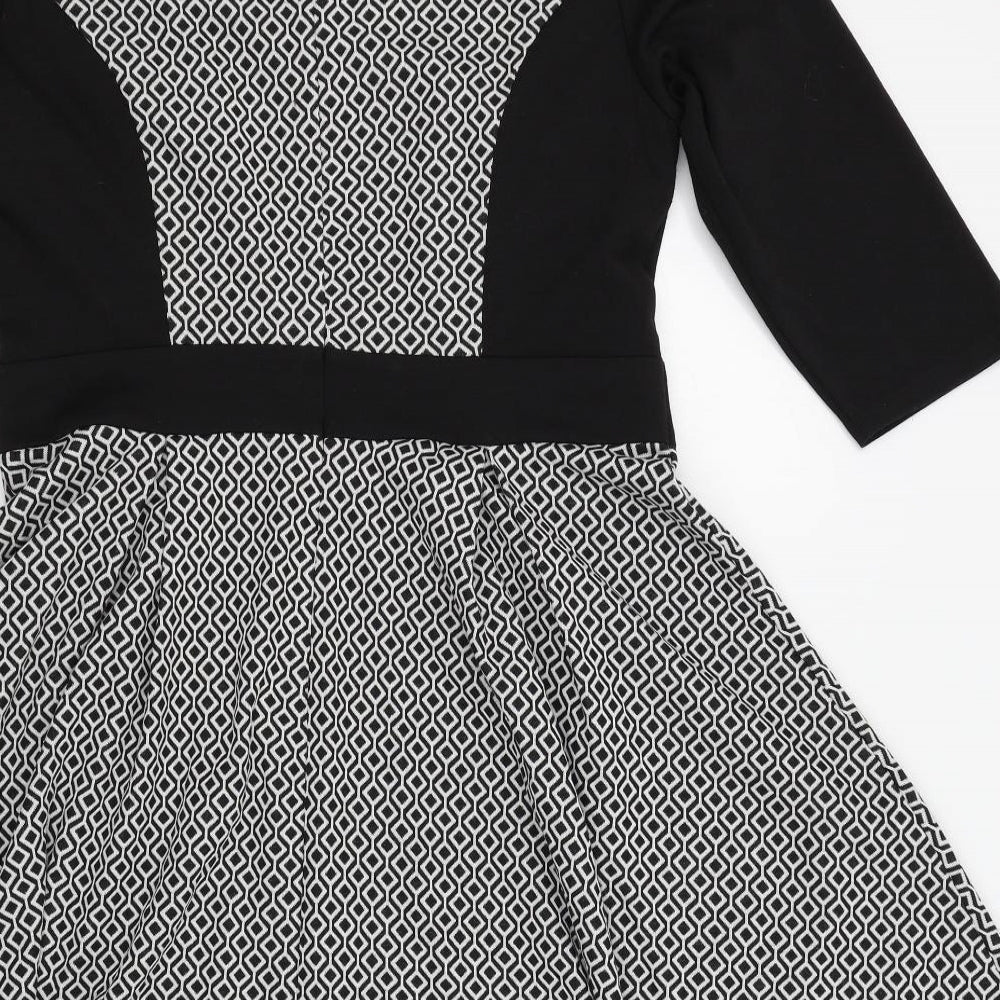 DEFINITONS Womens Black Geometric  Fit & Flare  Size 14