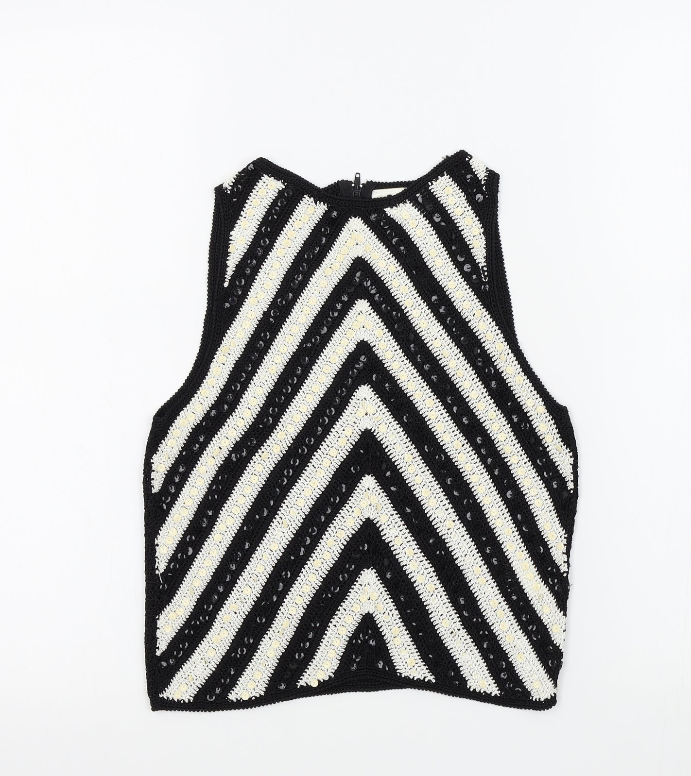 Charlotte Halton Womens Black Geometric  Basic T-Shirt Size S