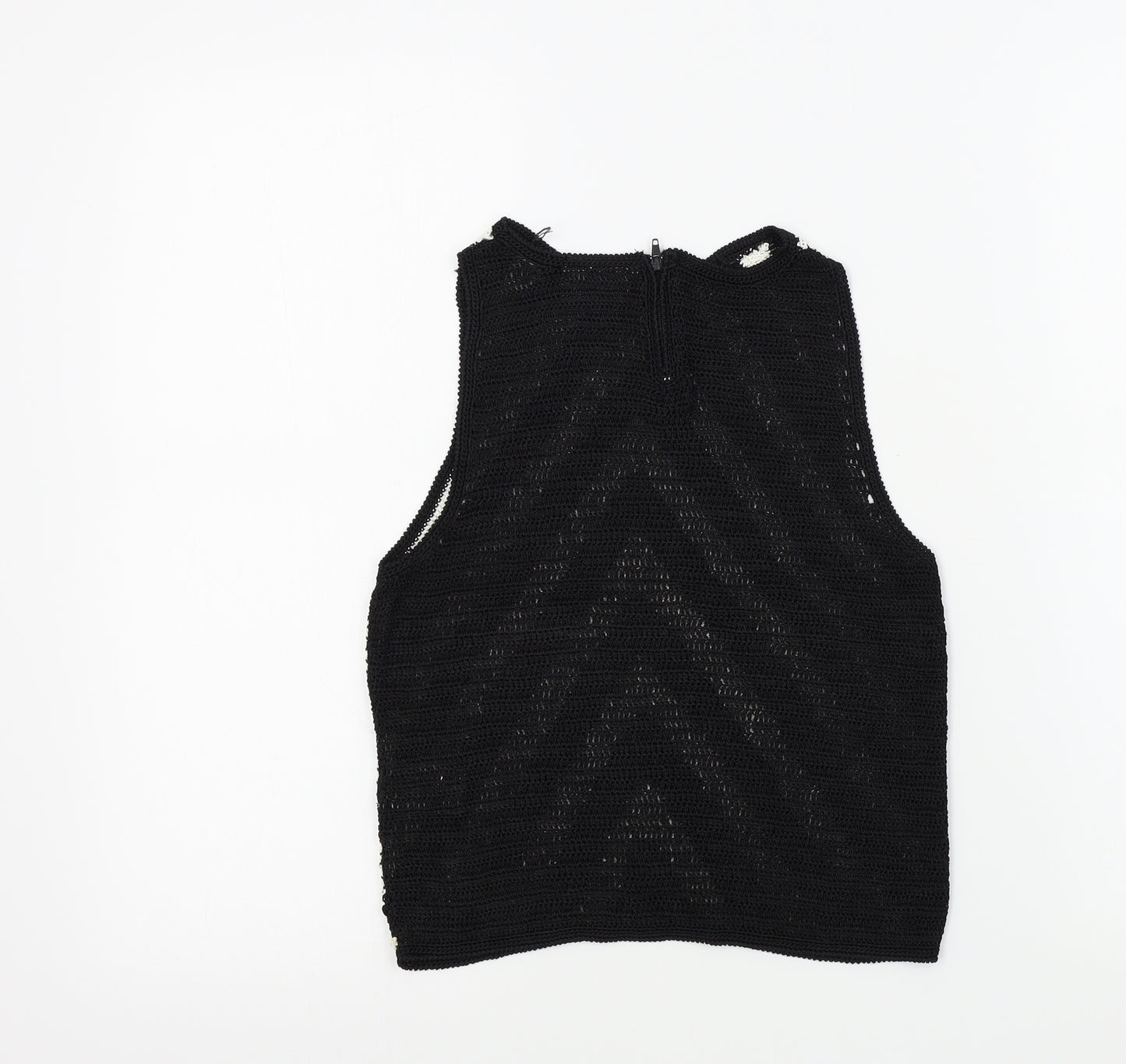 Charlotte Halton Womens Black Geometric  Basic T-Shirt Size S