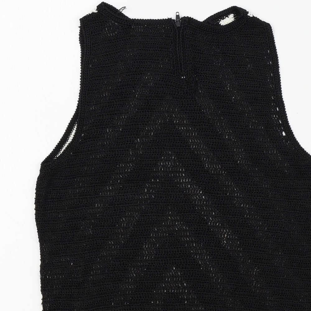 Charlotte Halton Womens Black Geometric  Basic T-Shirt Size S