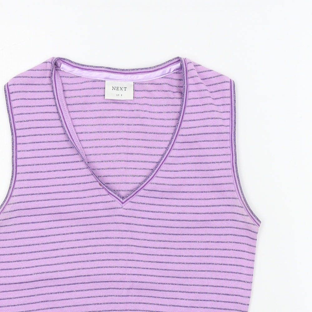 NEXT Womens Purple Striped  Basic T-Shirt Size 8