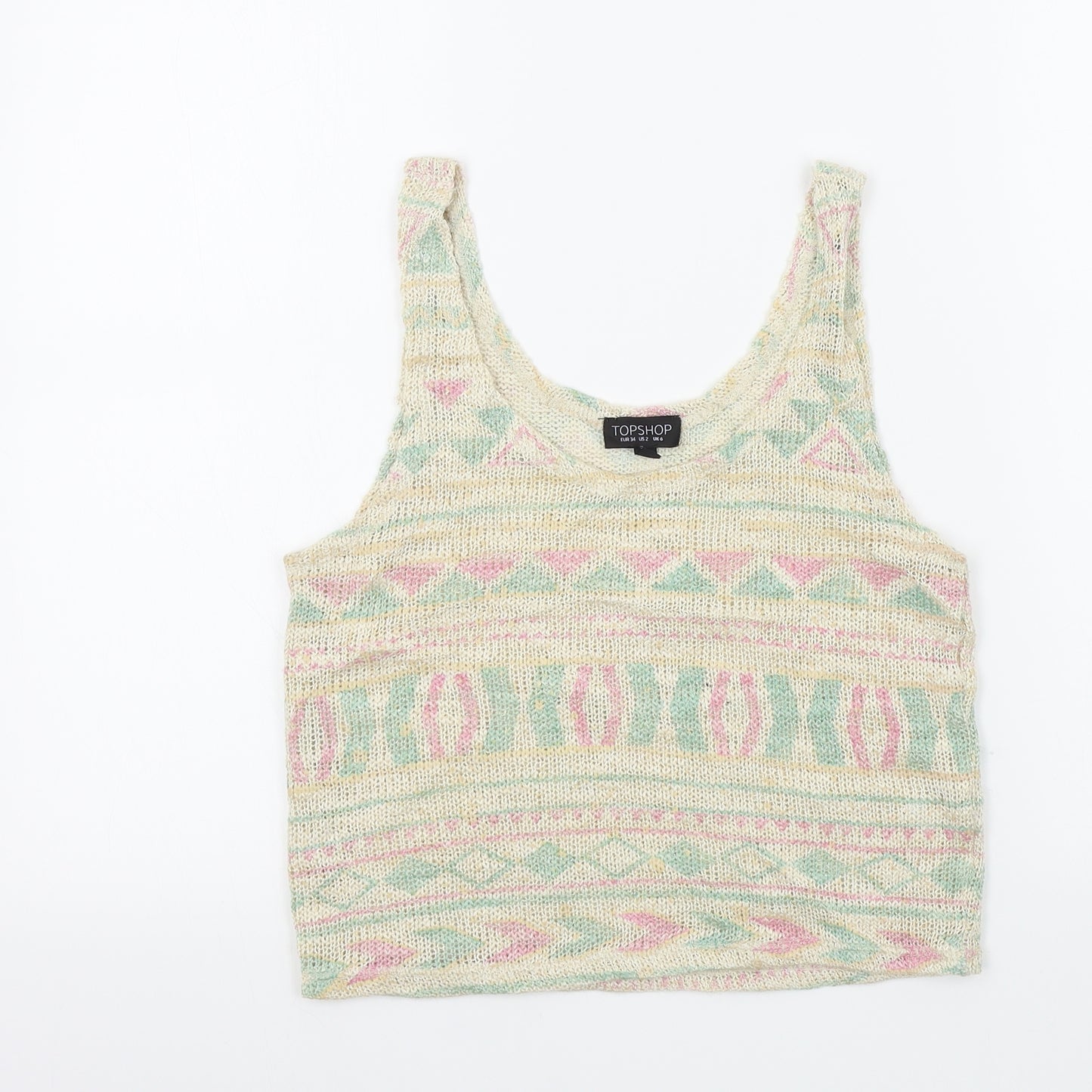 Topshop Womens Multicoloured Geometric  Basic T-Shirt Size 6
