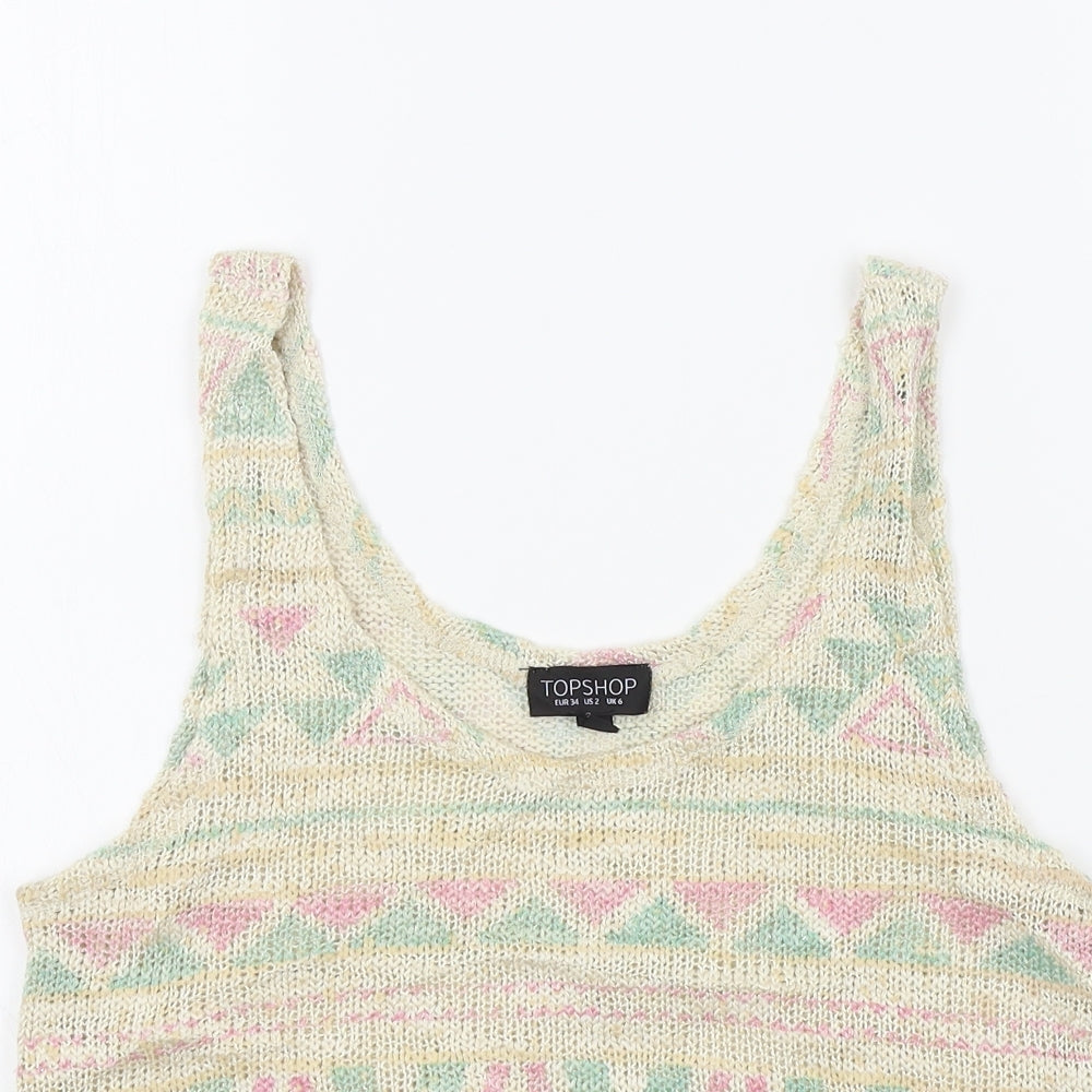 Topshop Womens Multicoloured Geometric  Basic T-Shirt Size 6