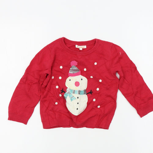 Blue Zoo Girls Red Colourblock  Henley Jumper Size 2-3 Years  - Christmas jumper