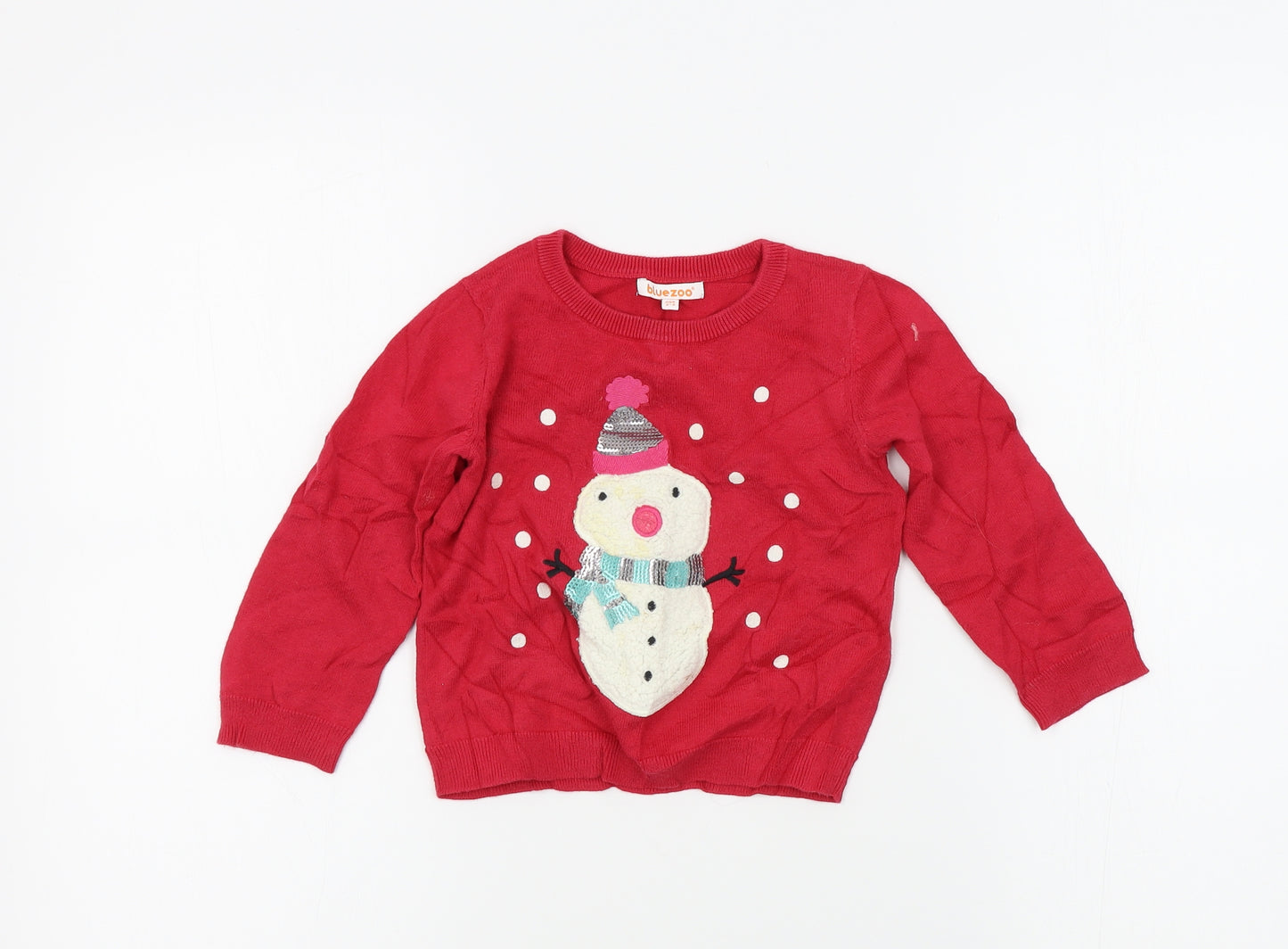 Blue Zoo Girls Red Colourblock  Henley Jumper Size 2-3 Years  - Christmas jumper