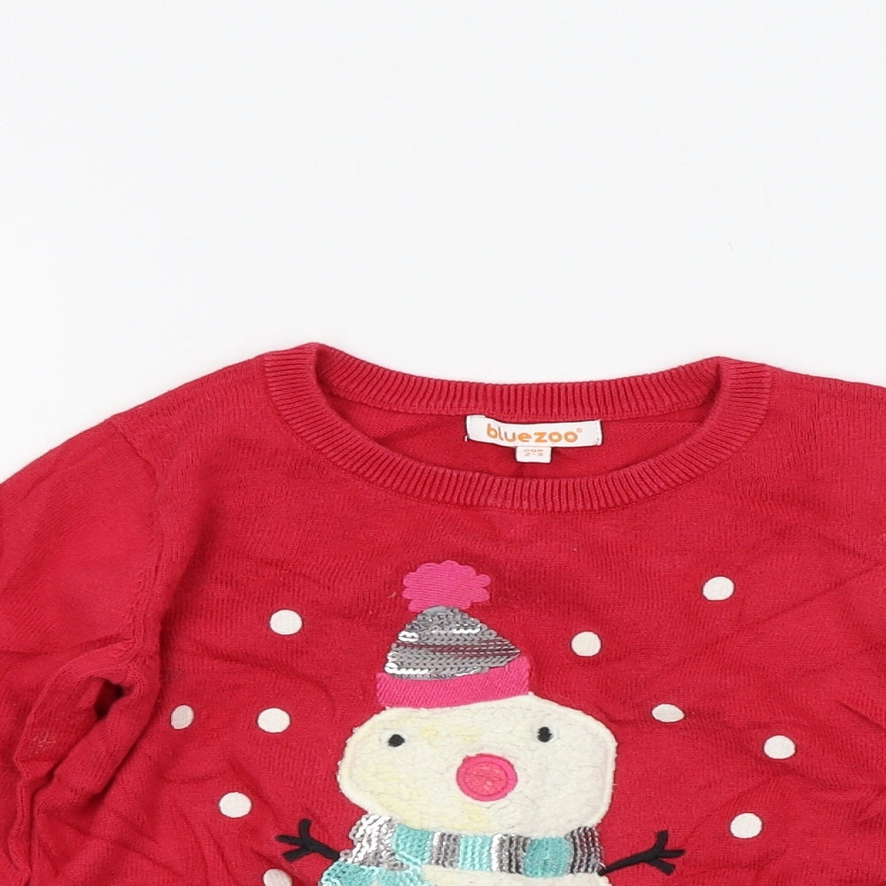 Blue Zoo Girls Red Colourblock  Henley Jumper Size 2-3 Years  - Christmas jumper