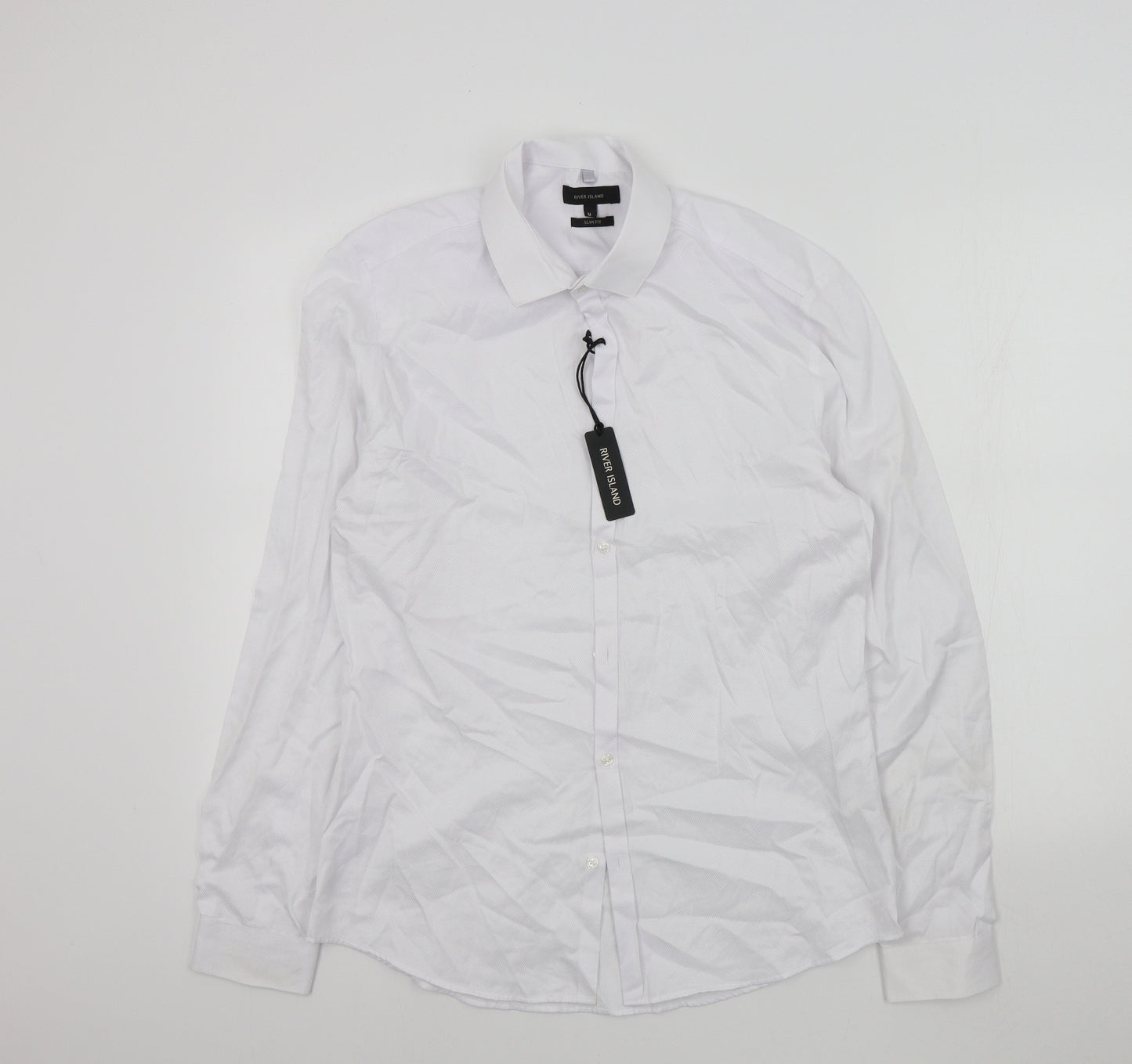 River Island Mens White Colourblock   Dress Shirt Size M