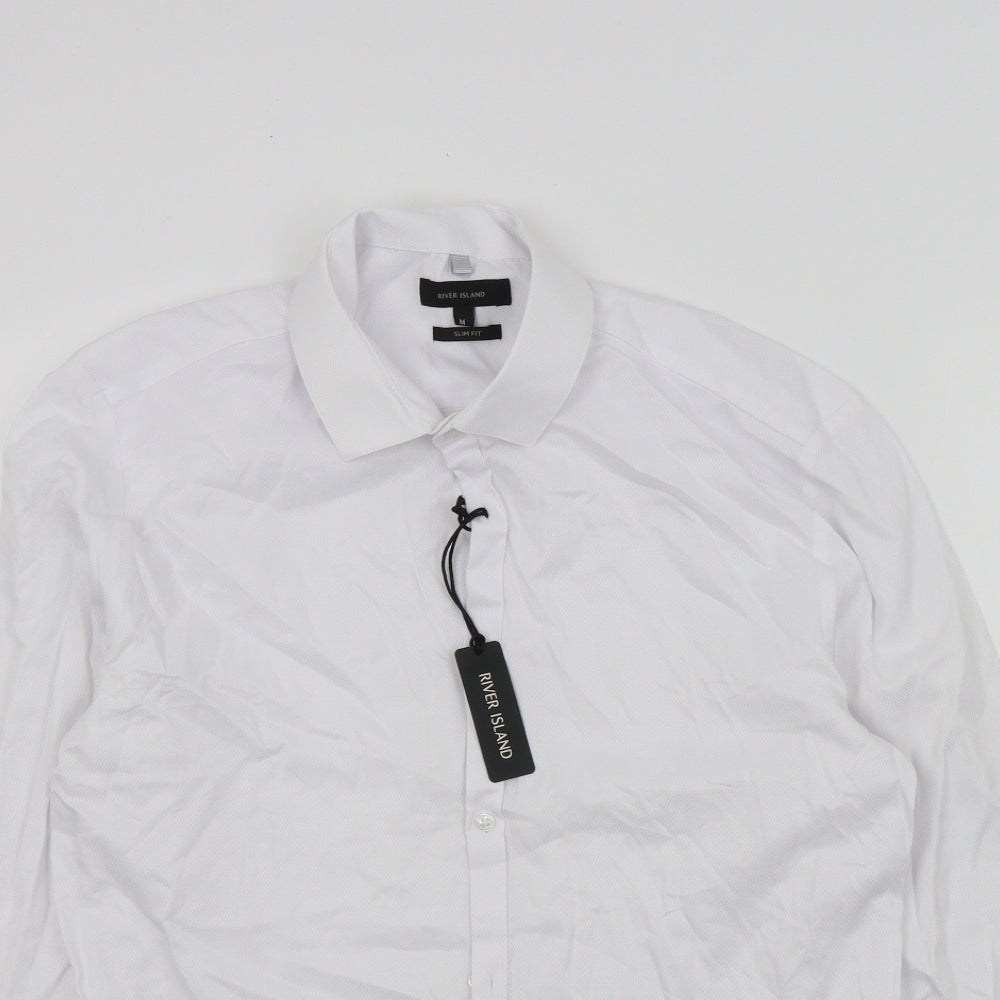 River Island Mens White Colourblock   Dress Shirt Size M