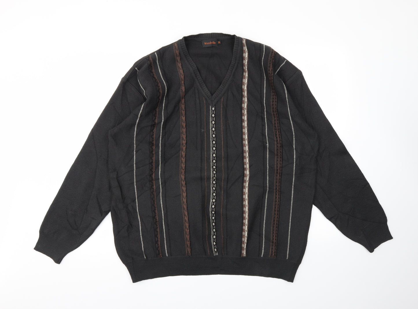 Woodville Mens Brown Striped  Pullover Sweatshirt Size XL