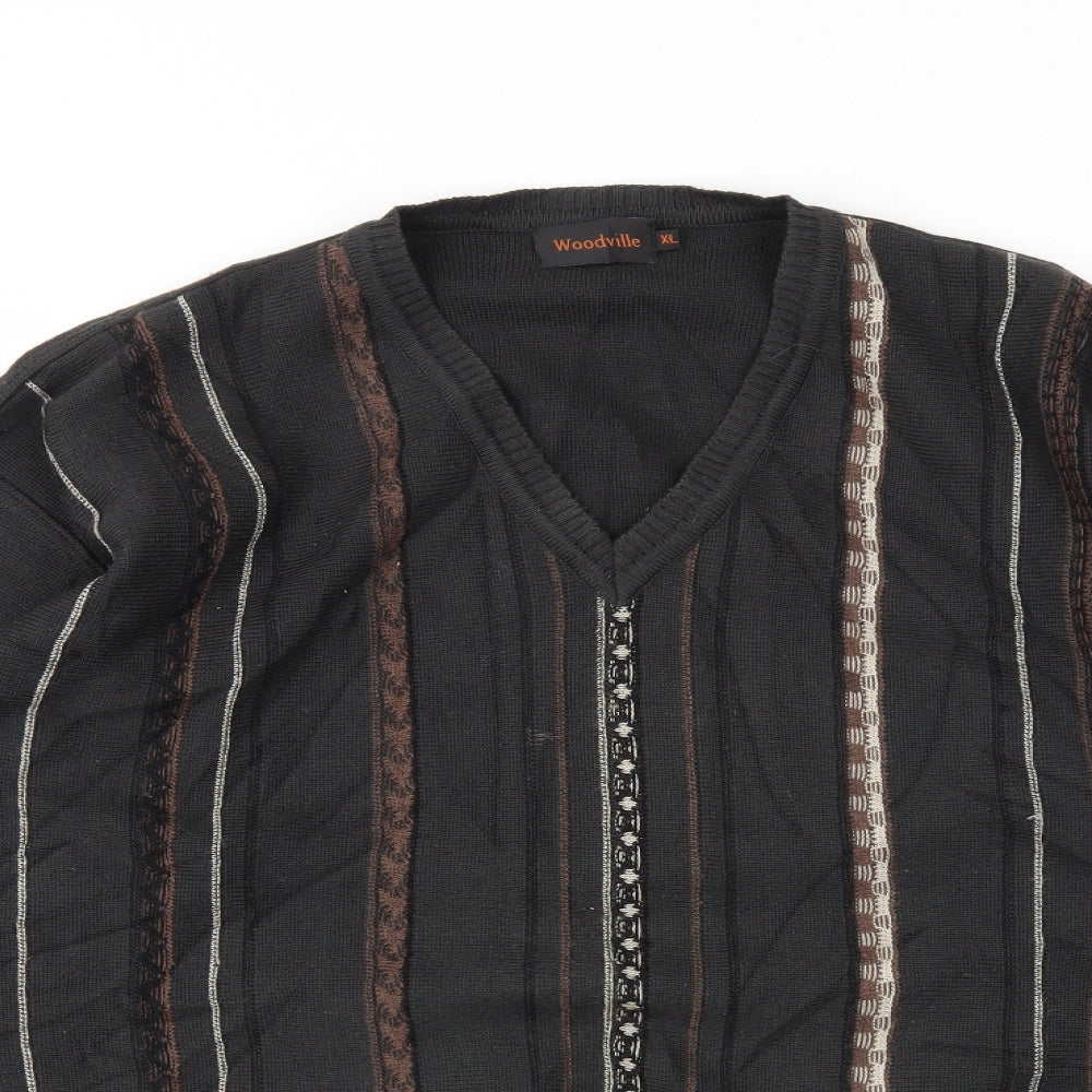 Woodville Mens Brown Striped  Pullover Sweatshirt Size XL