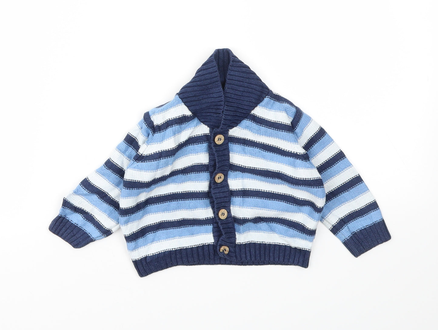 M&S Boys Blue Striped  Cardigan Jumper Size 6-9 Months