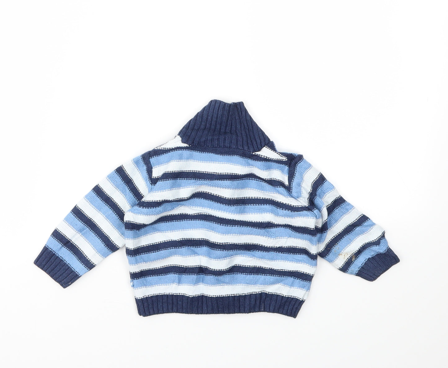 M&S Boys Blue Striped  Cardigan Jumper Size 6-9 Months