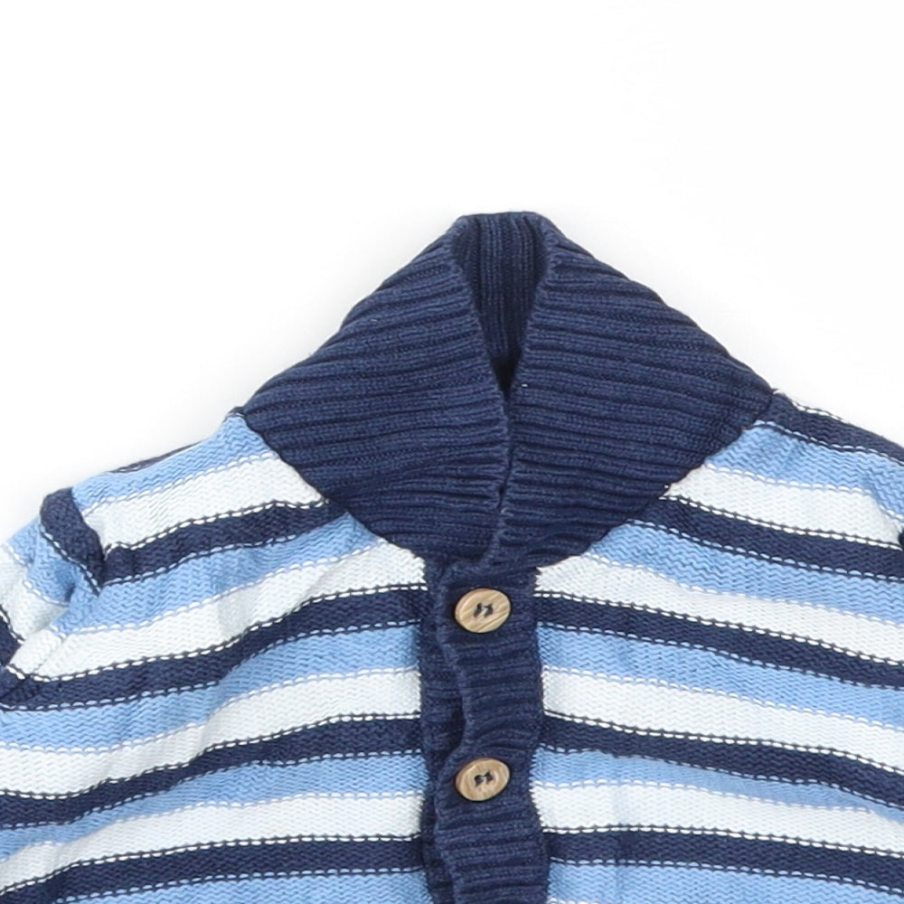 M&S Boys Blue Striped  Cardigan Jumper Size 6-9 Months