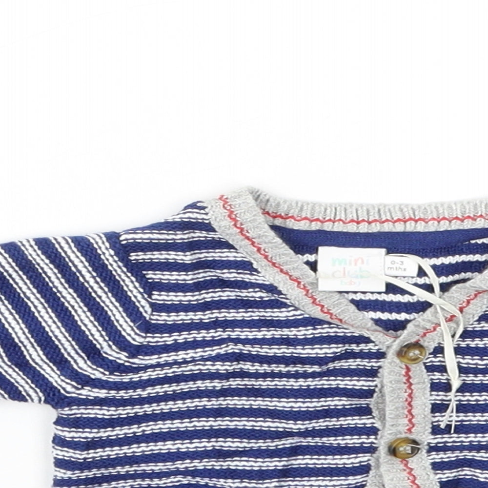 Mini Club Boys Blue Striped  Cardigan Jumper Size 0-3 Months