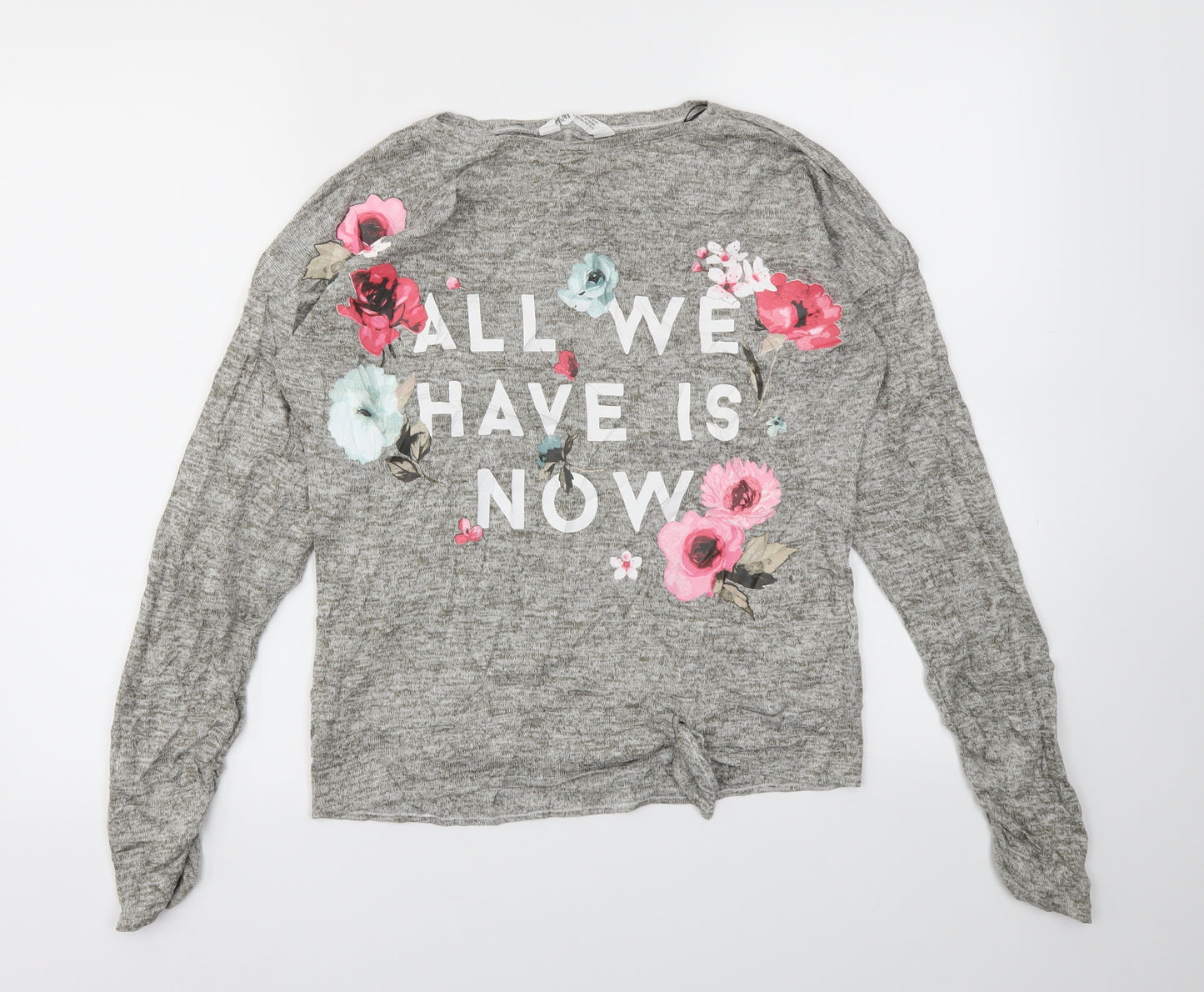 H&M Girls Grey Floral  Basic T-Shirt Size 13-14 Years