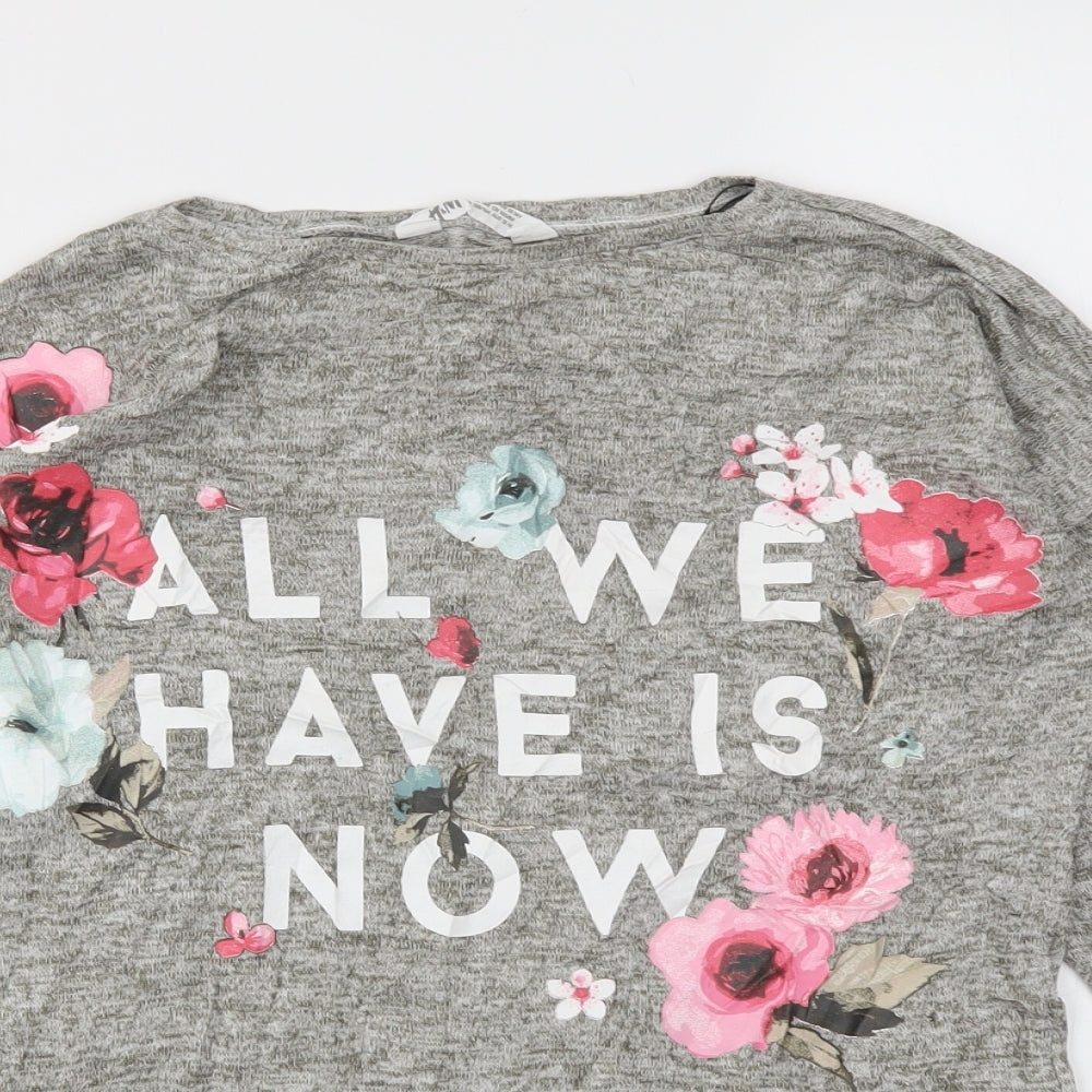 H&M Girls Grey Floral  Basic T-Shirt Size 13-14 Years