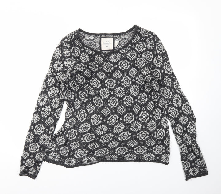 H&M Womens Grey Floral Pullover Jumper Size M
