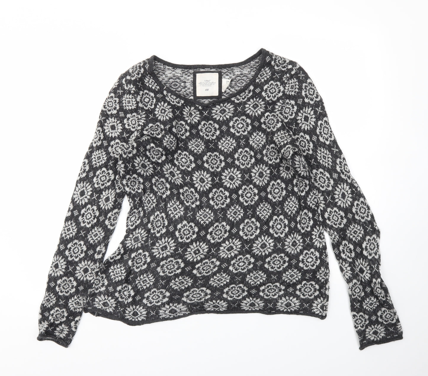 H&M Womens Grey Floral  Pullover Jumper Size M