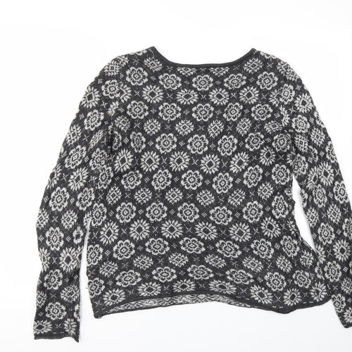 H&M Womens Grey Floral  Pullover Jumper Size M