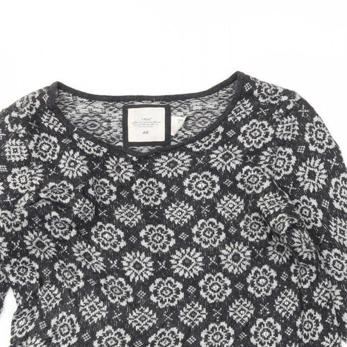 H&M Womens Grey Floral  Pullover Jumper Size M