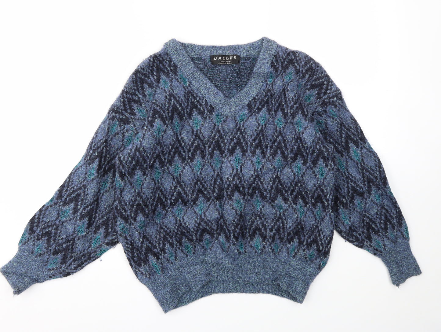 Jaeger Womens Blue Argyle/Diamond  Pullover Jumper Size 14