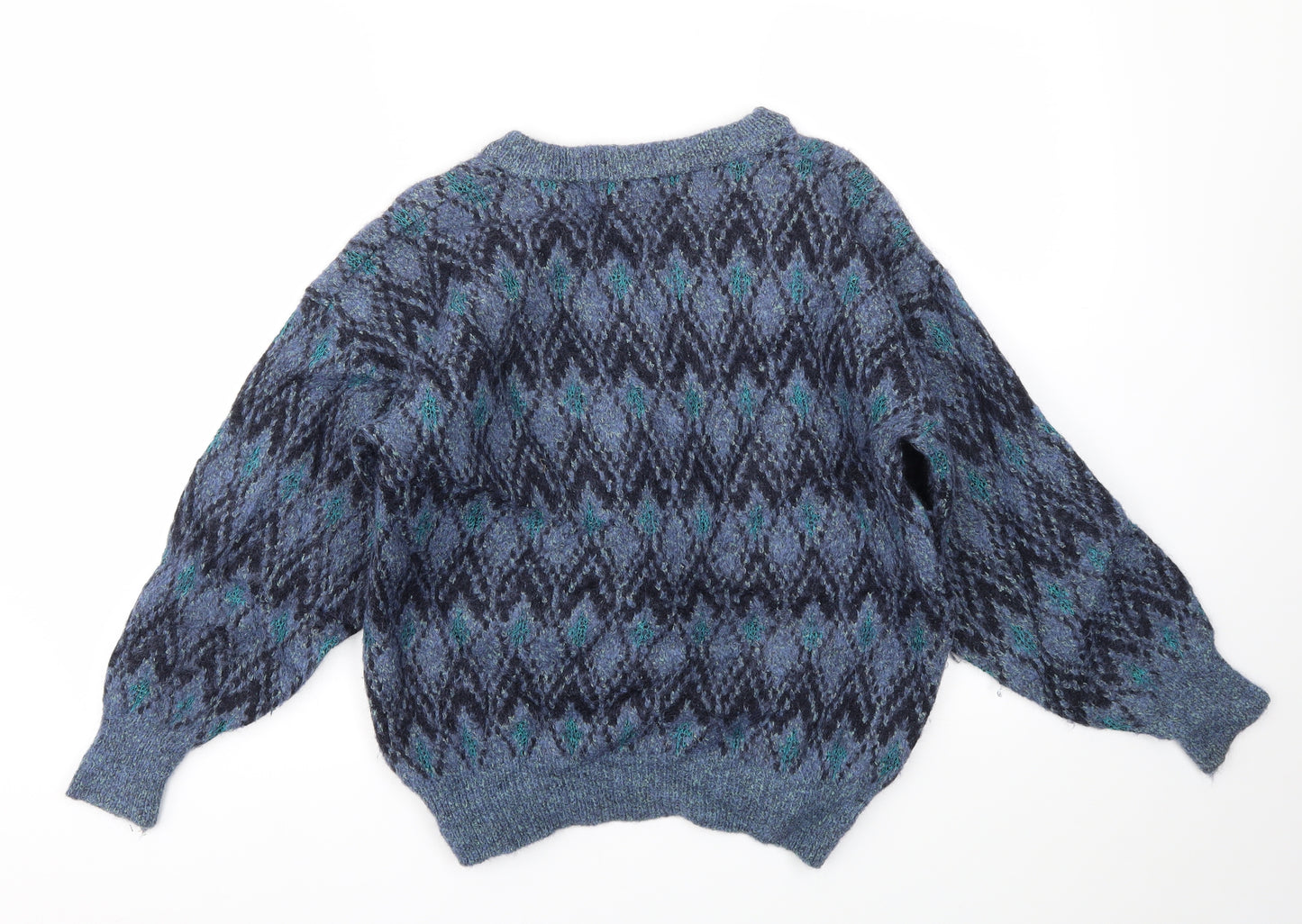 Jaeger Womens Blue Argyle/Diamond  Pullover Jumper Size 14