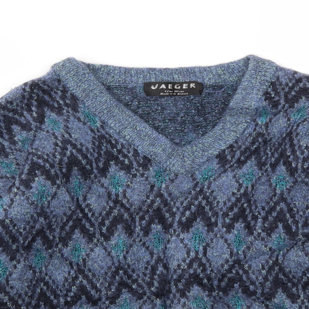 Jaeger Womens Blue Argyle/Diamond  Pullover Jumper Size 14