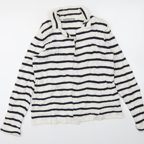 M&S Womens White Striped  Cardigan Jumper Size 14