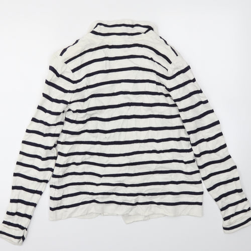 M&S Womens White Striped  Cardigan Jumper Size 14