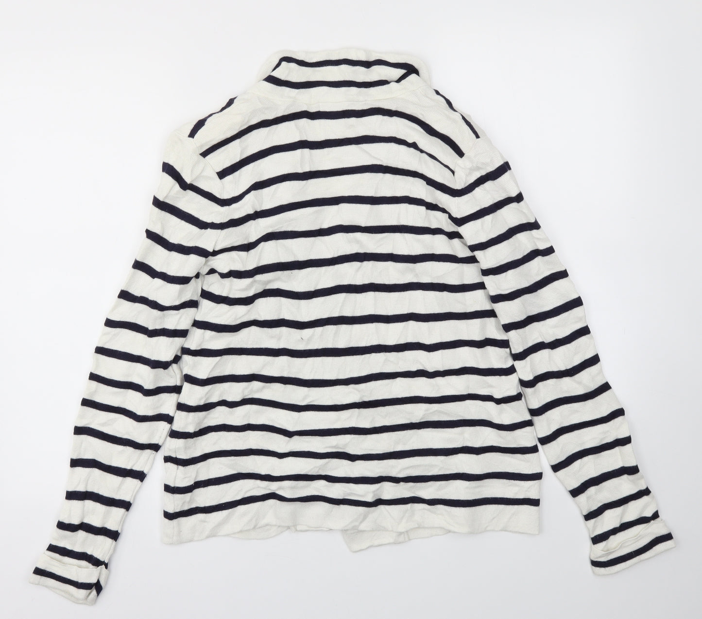 M&S Womens White Striped  Cardigan Jumper Size 14