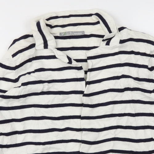 M&S Womens White Striped  Cardigan Jumper Size 14
