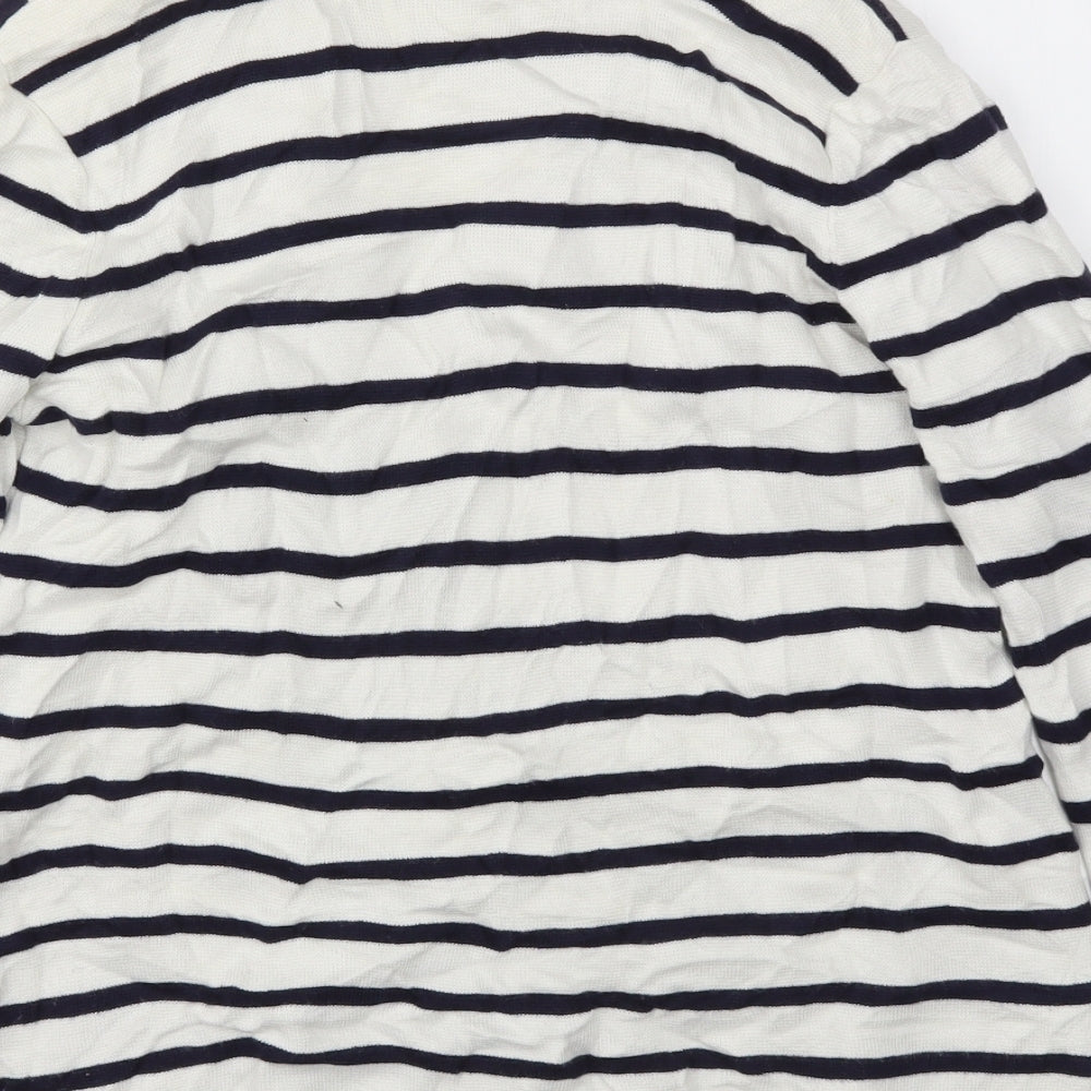 M&S Womens White Striped  Cardigan Jumper Size 14