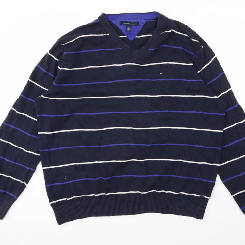 Tommy Hilfiger Mens Blue Striped  Pullover Sweatshirt Size XL