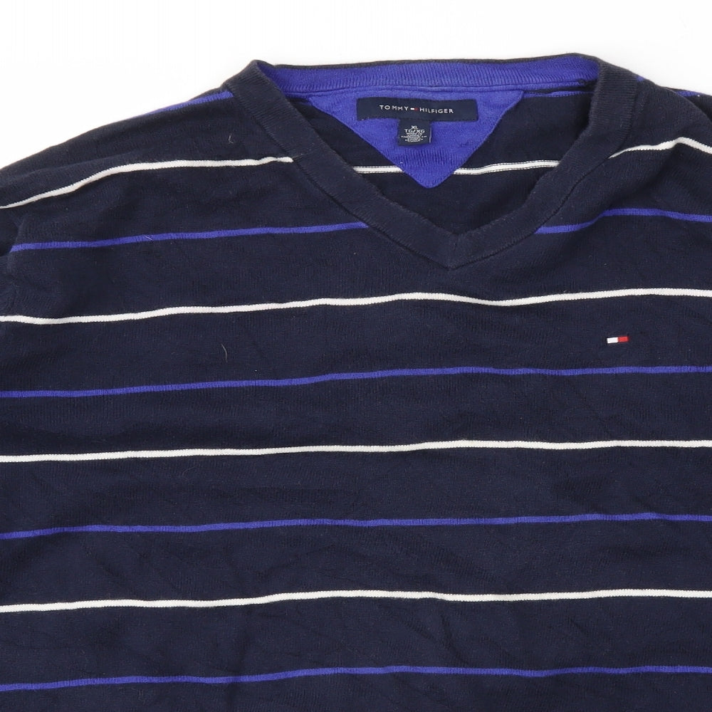 Tommy Hilfiger Mens Blue Striped  Pullover Sweatshirt Size XL