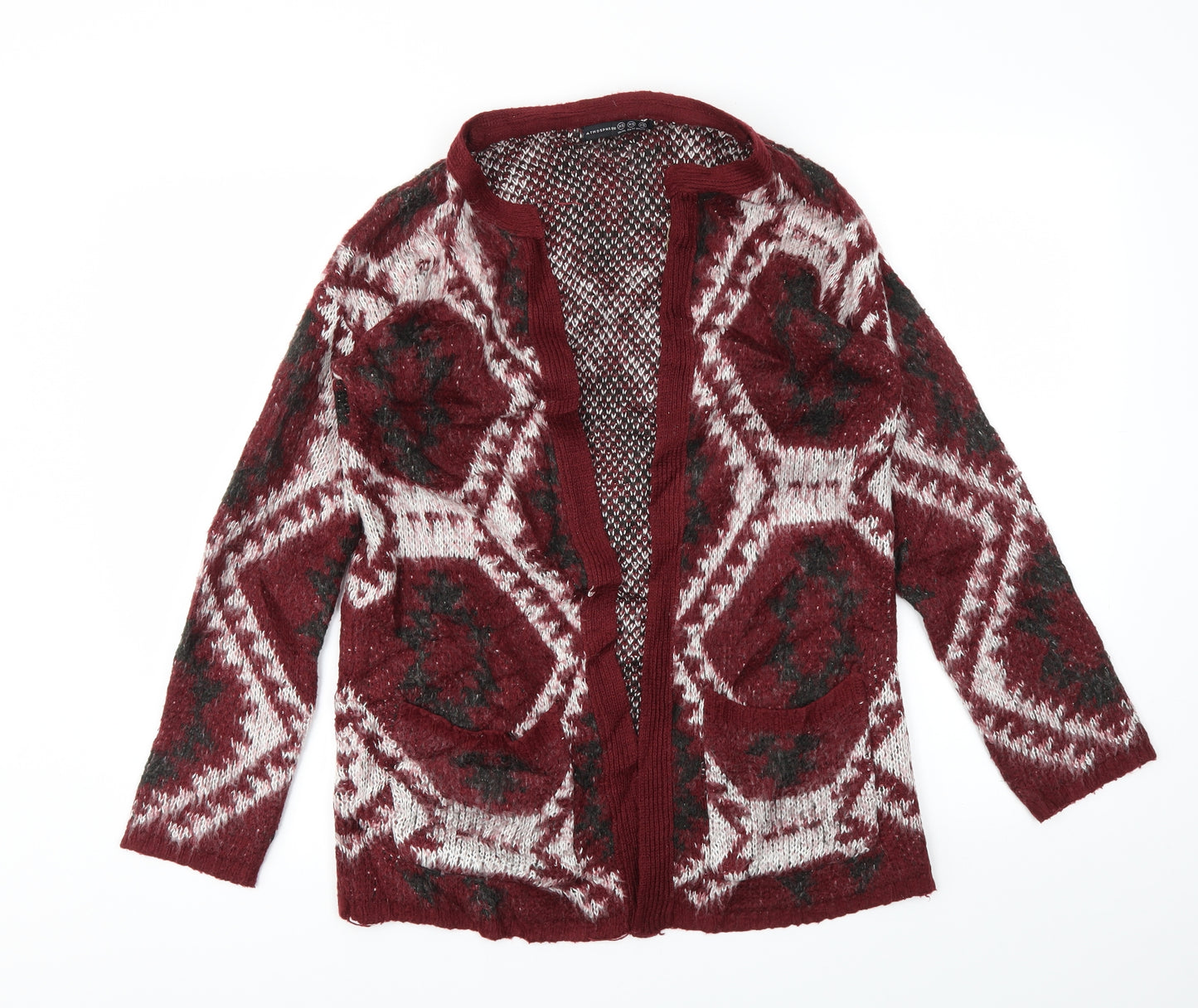 Primark Womens Red Argyle/Diamond  Cardigan Jumper Size XS