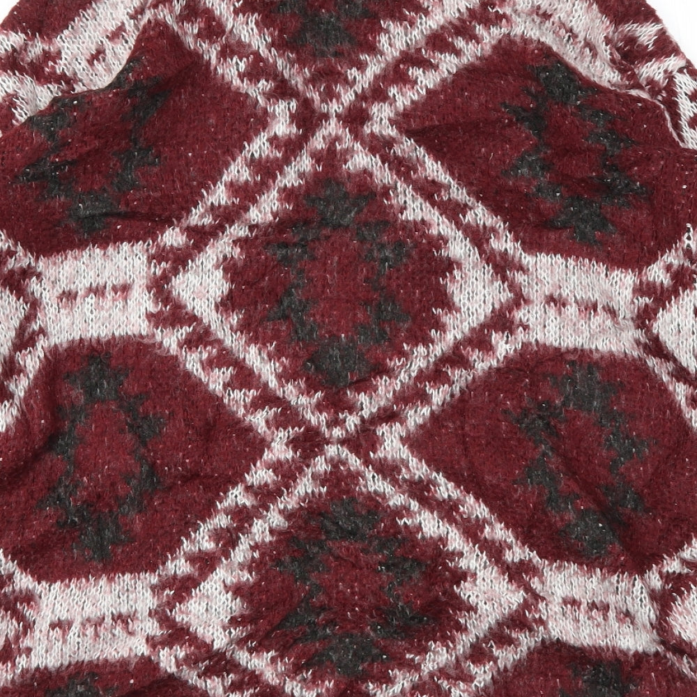 Primark Womens Red Argyle/Diamond  Cardigan Jumper Size XS