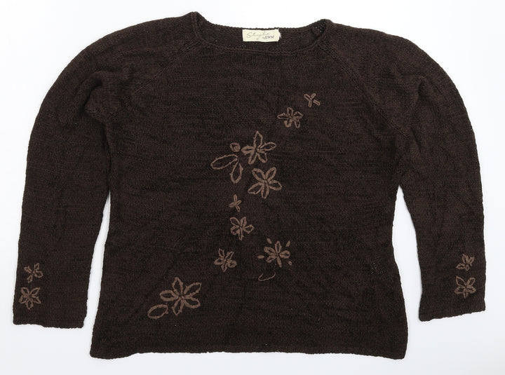 EWM Womens Grey Floral Knit Pullover Jumper Size XL