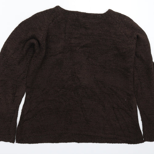 EWM Womens Grey Floral Knit Pullover Jumper Size XL