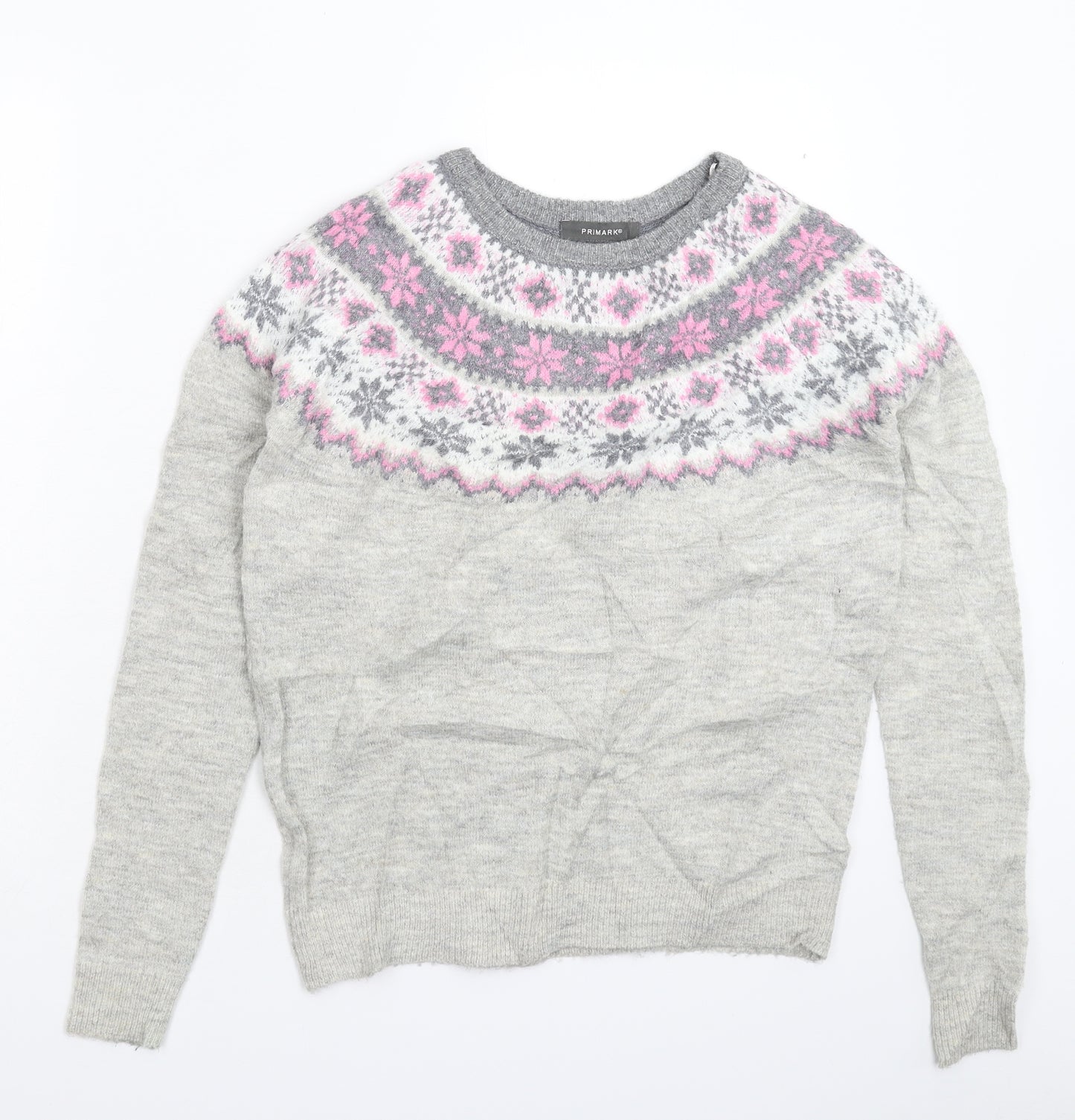 Primark Womens Grey Geometric Knit Pullover Jumper Size 8