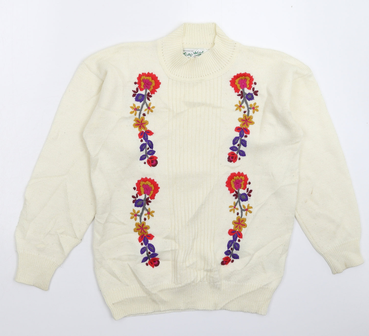 Tigi Womens White Floral Knit Pullover Jumper Size M