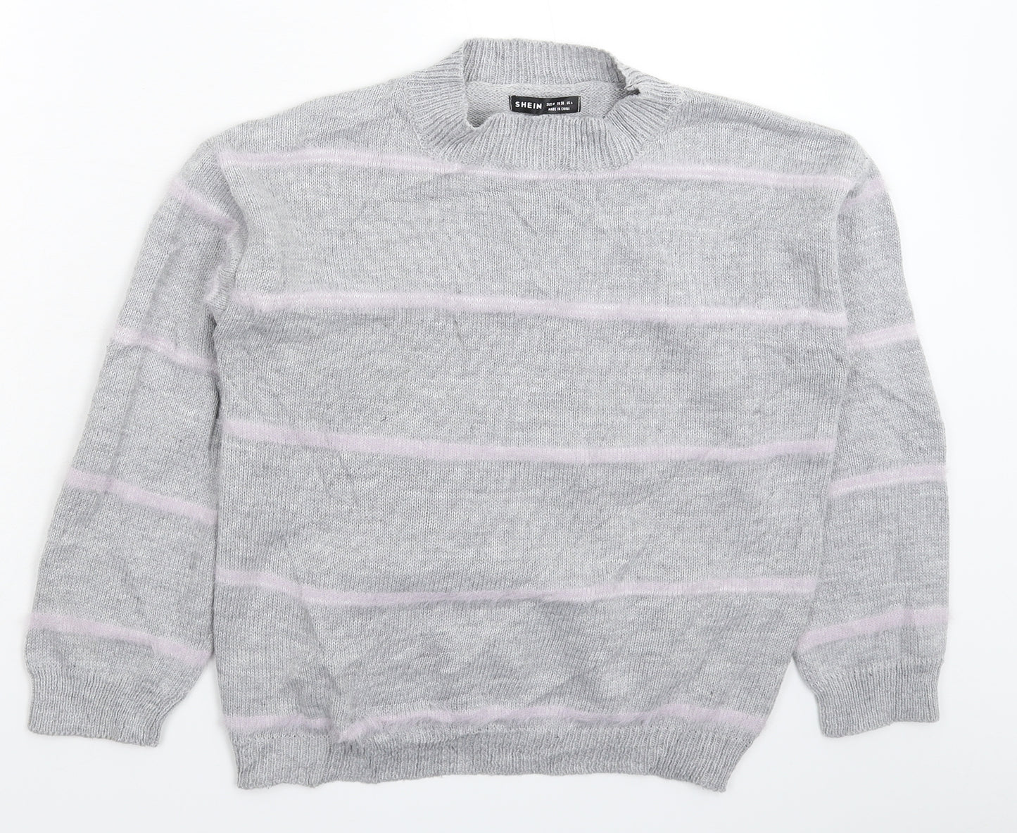 SheIn Womens Grey Striped Knit Pullover Jumper Size M