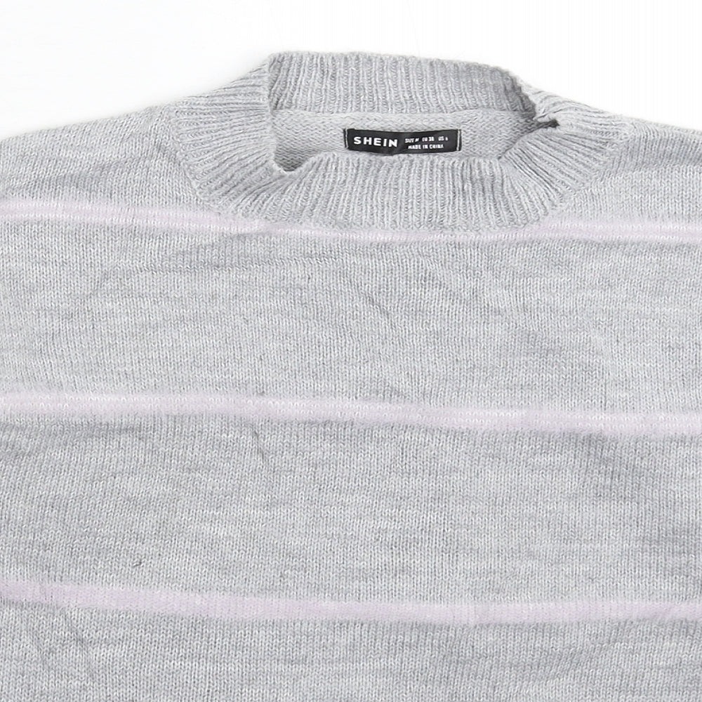 SheIn Womens Grey Striped Knit Pullover Jumper Size M