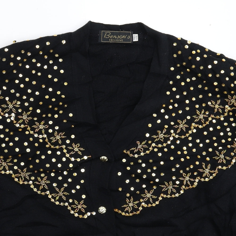 Benson Womens Black  Knit Cardigan Jumper One Size