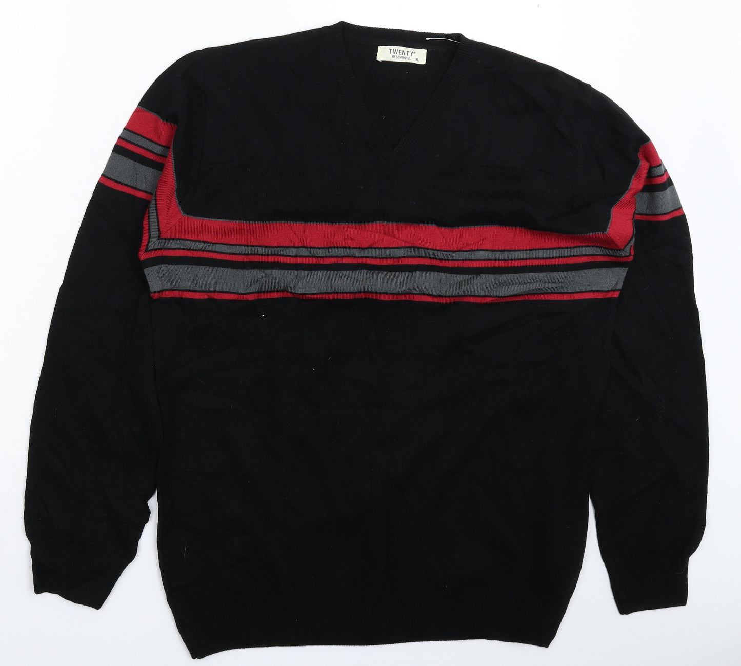 Twenty Mens Black Striped Knit Pullover Jumper Size 2XL