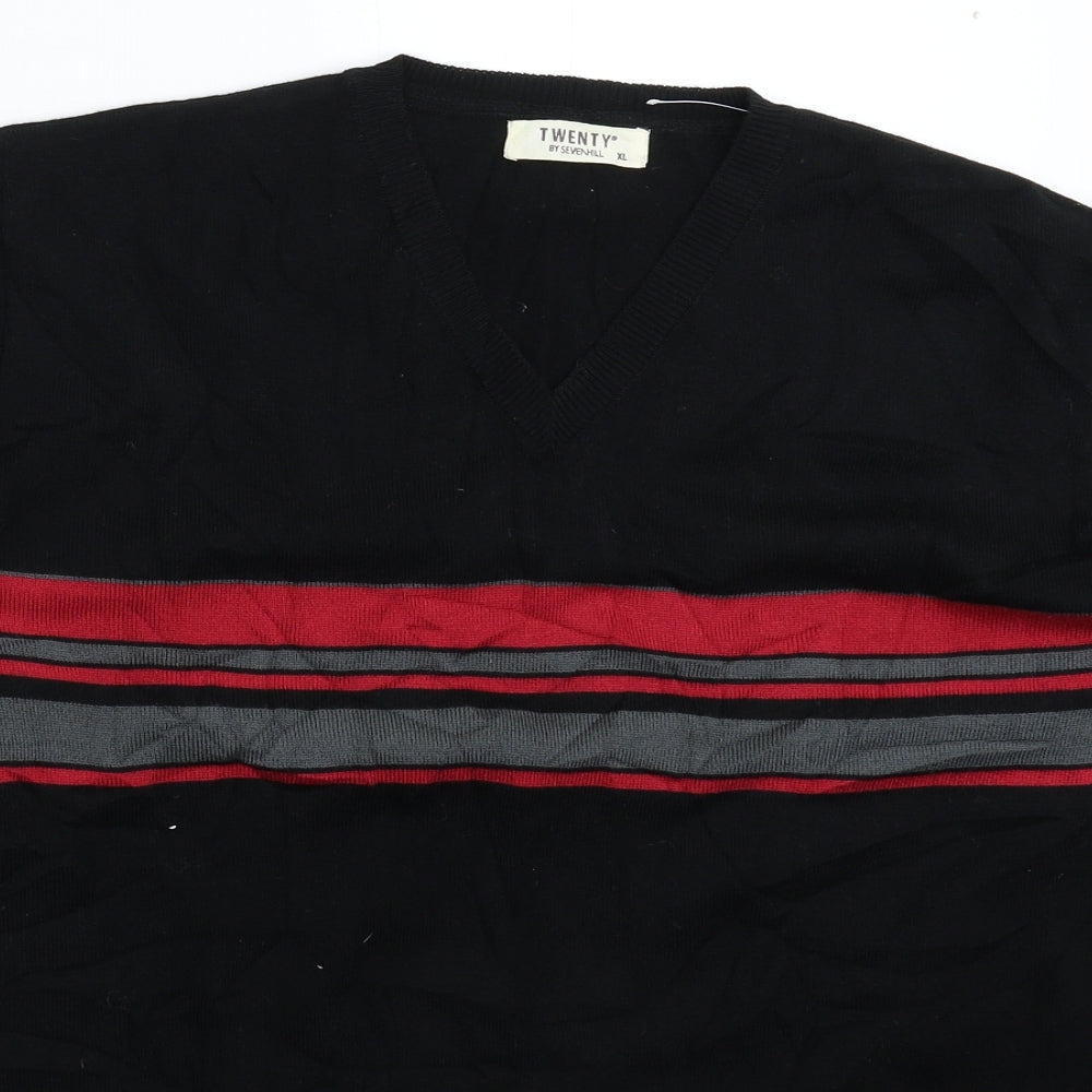 Twenty Mens Black Striped Knit Pullover Jumper Size 2XL