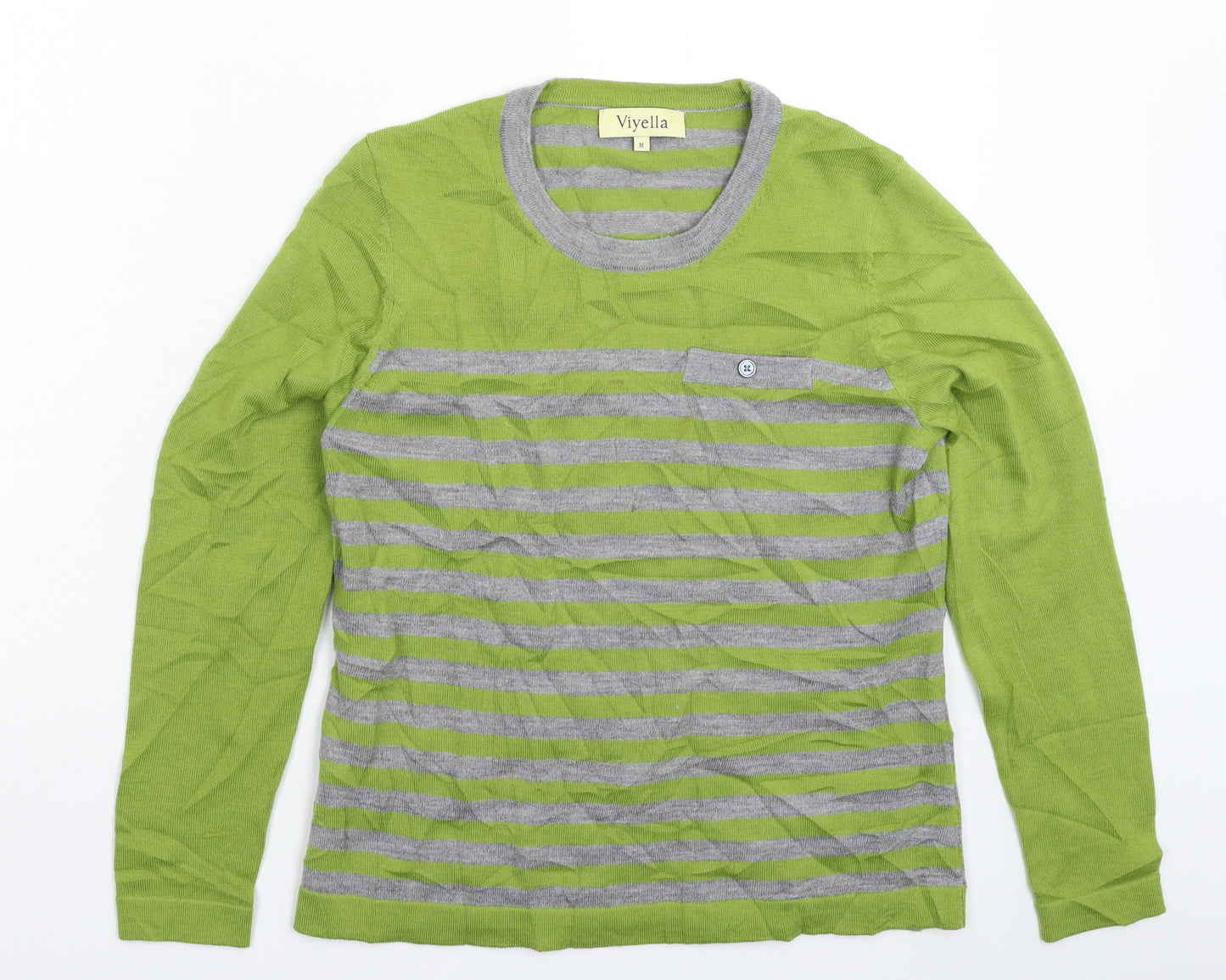Viyella Womens Green Striped Knit Pullover Jumper Size M