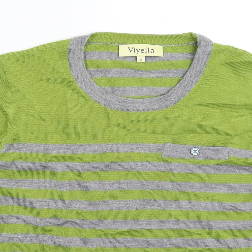 Viyella Womens Green Striped Knit Pullover Jumper Size M