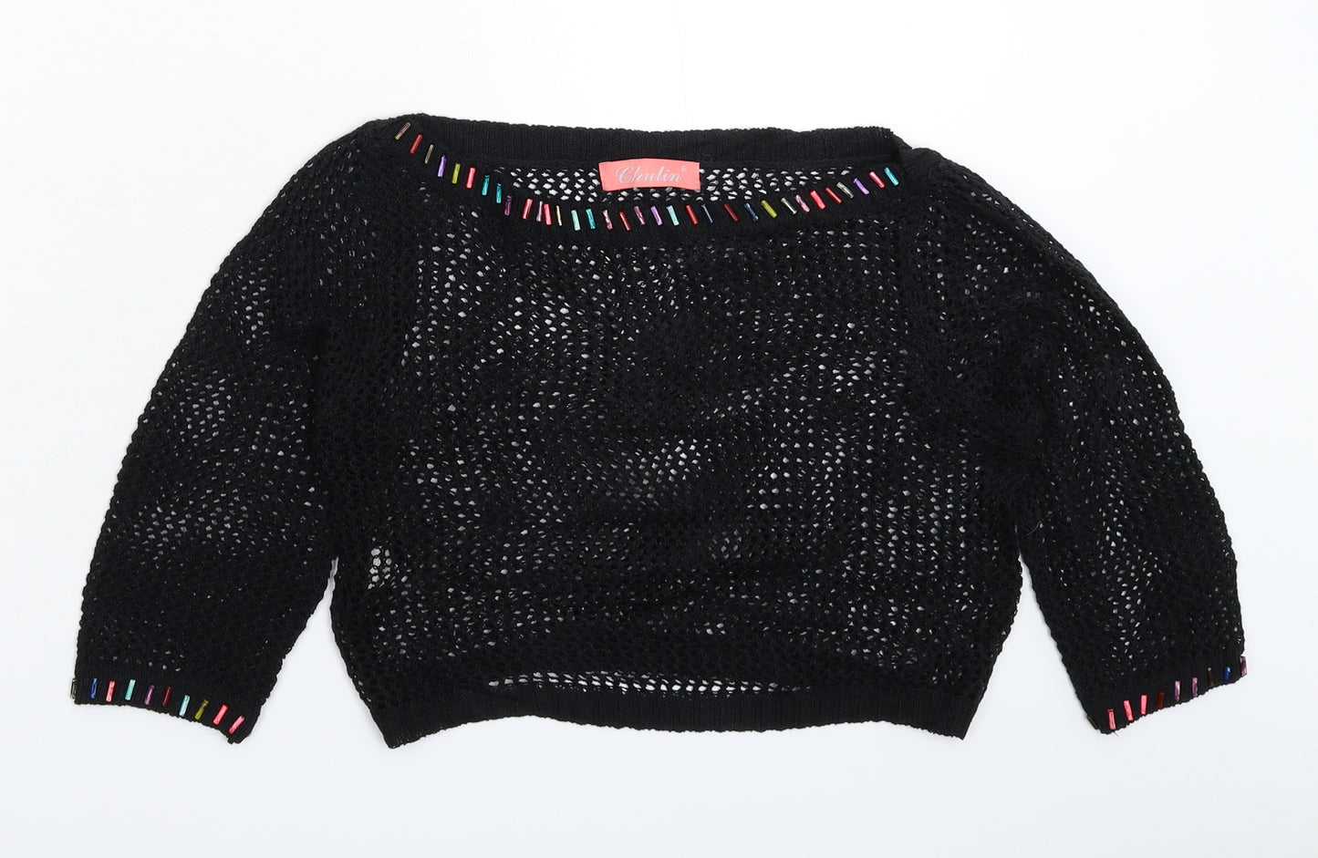 Chulin Womens Black  Knit Pullover Jumper Size S