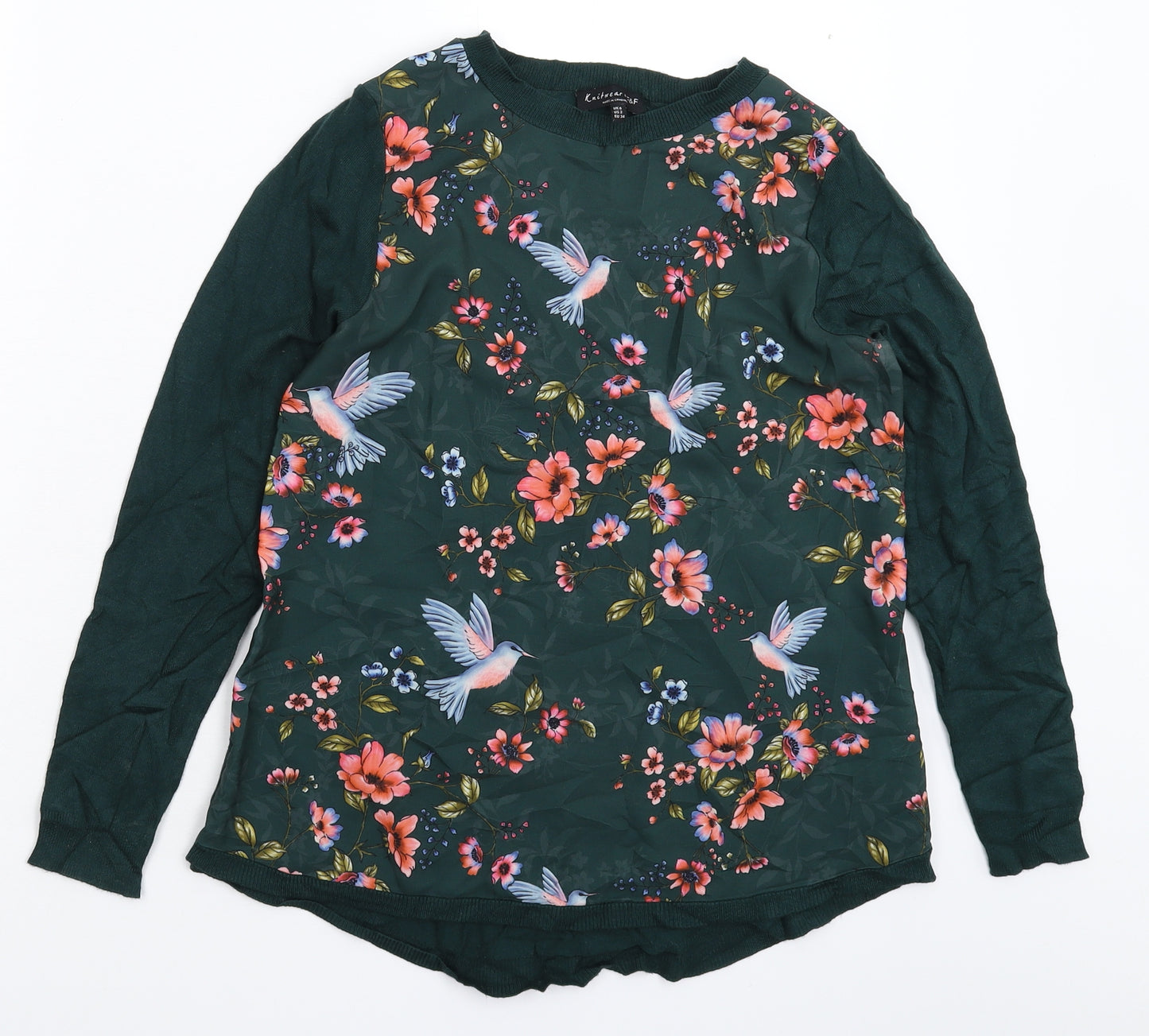 F&F Womens Green Floral Knit Pullover Jumper Size 6