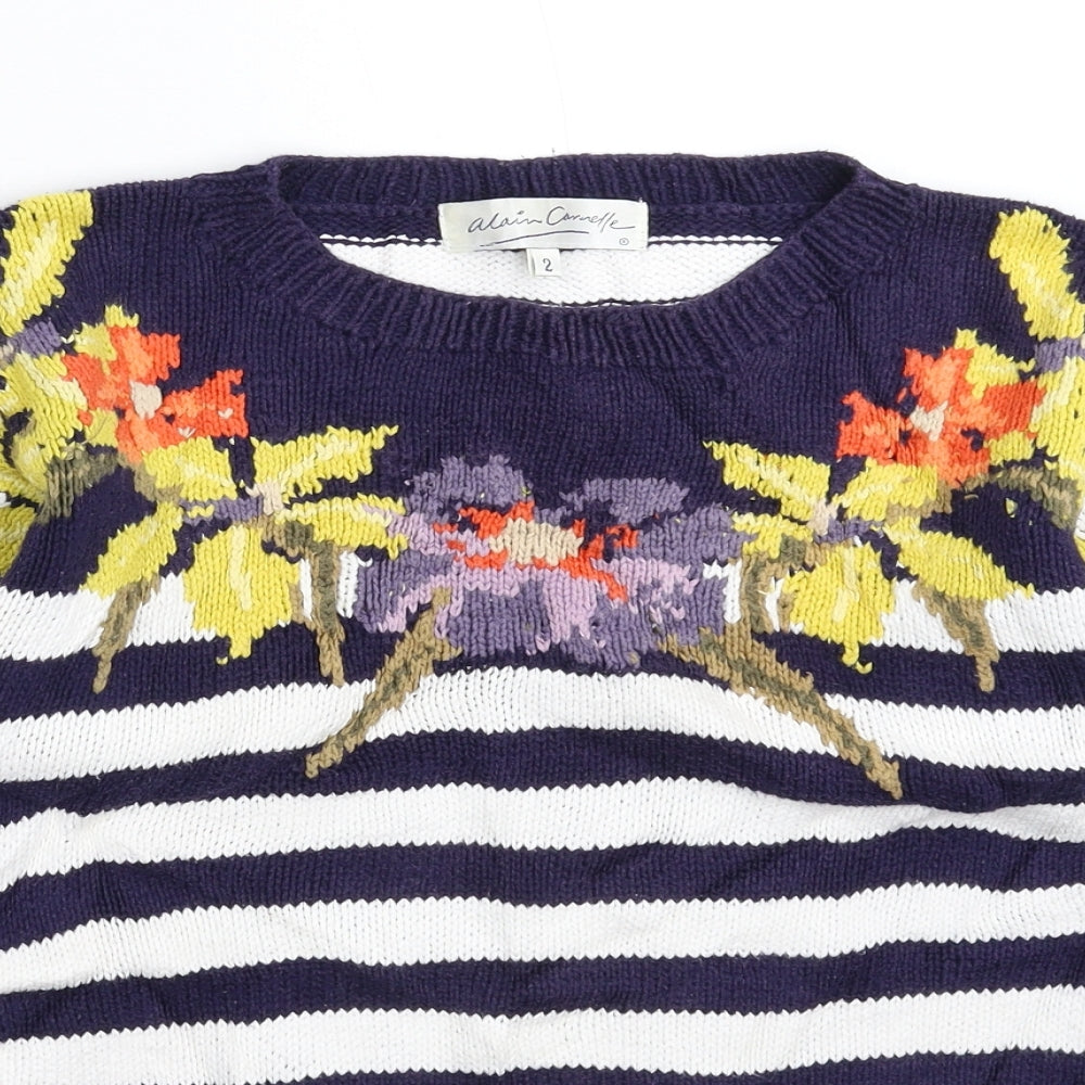 Alain Cannelle Womens Blue Striped Knit Pullover Jumper Size M